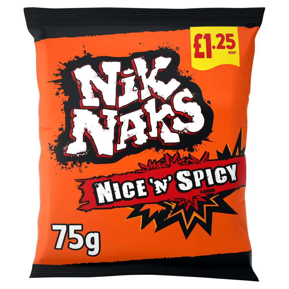 
            
                Load image into Gallery viewer, Nik Naks Nice &amp;#39;N&amp;#39; Spicy Crisps (75g)
            
        